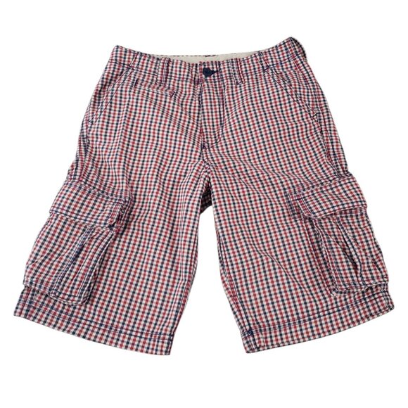 GAP Kids Boys Red & White Check Shorts w Concealed Adjustable Waist 14 - Picture 1 of 4